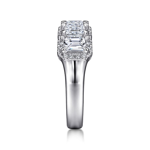 14K White Gold Emerald Cut and Round Diamond Halo Station Anniversary Band