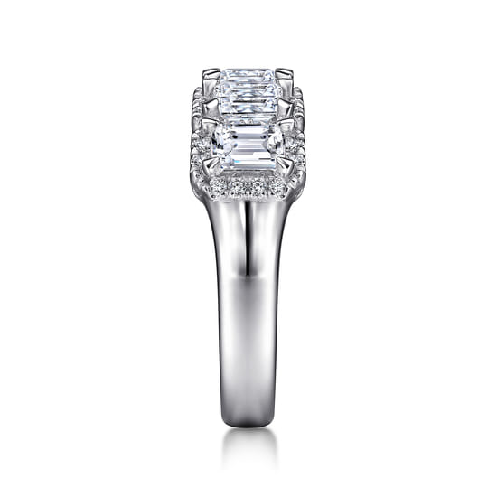 14K White Gold Emerald Cut and Round Diamond Halo Station Anniversary Band angle 4