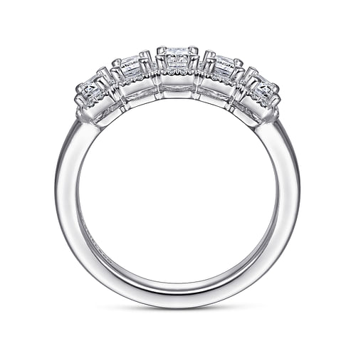 14K White Gold Emerald Cut and Round Diamond Halo Station Anniversary Band