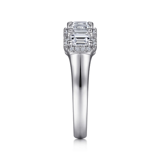 14K White Gold Emerald Cut and Round Diamond Halo Station Anniversary Band angle 4