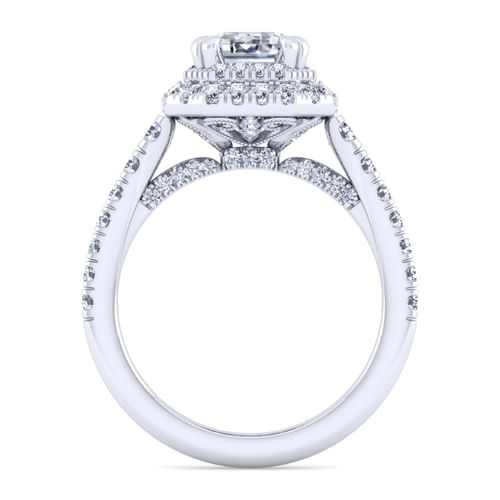 14K White Gold Emerald Double Halo Diamond Engagement Ring