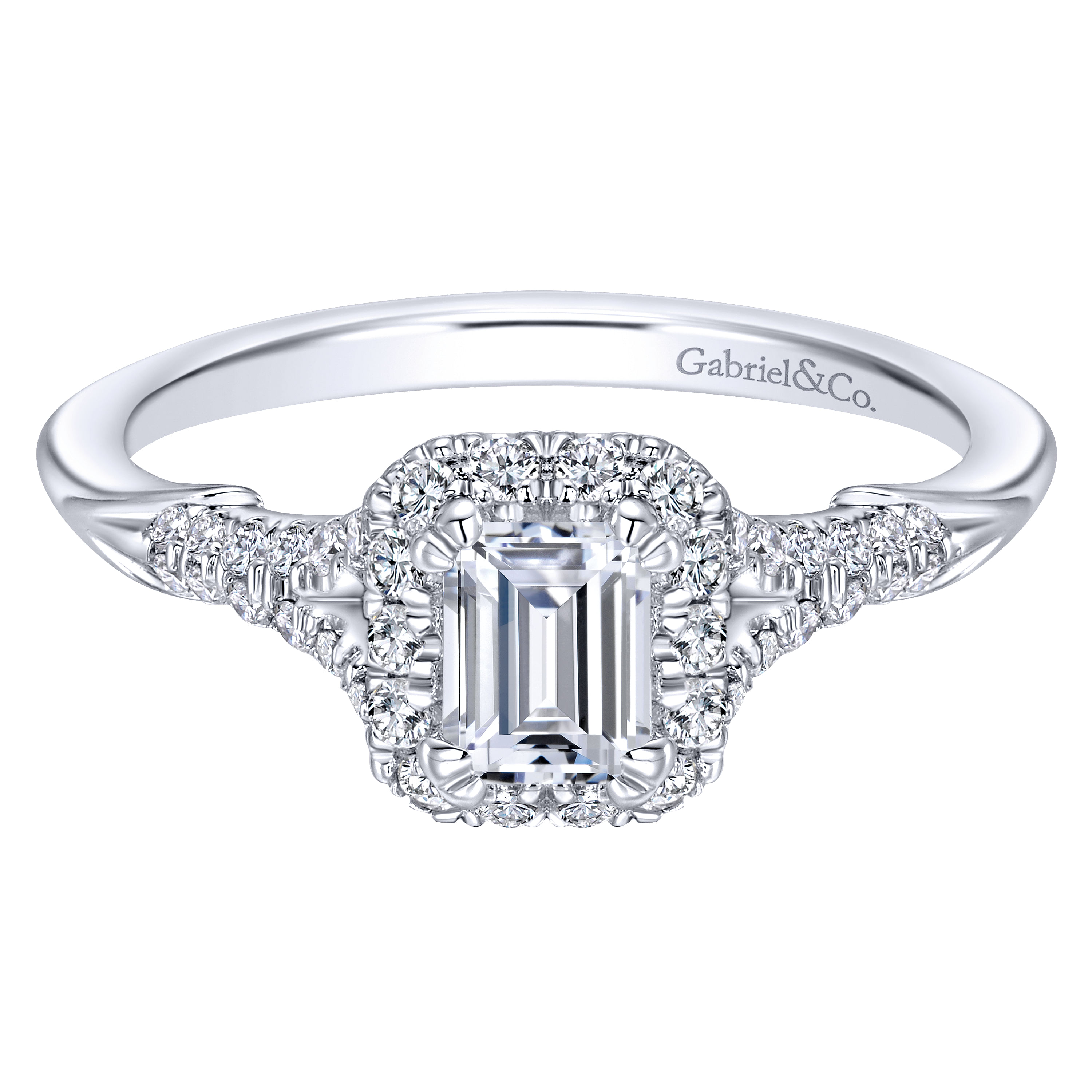 Gabriel - 14K White Gold Emerald Halo Complete Diamond Engagement Ring