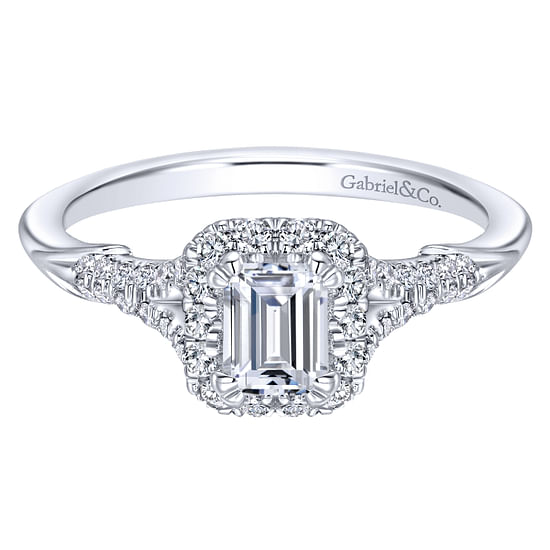 Gabriel - 14K White Gold Emerald Halo Complete Diamond Engagement Ring