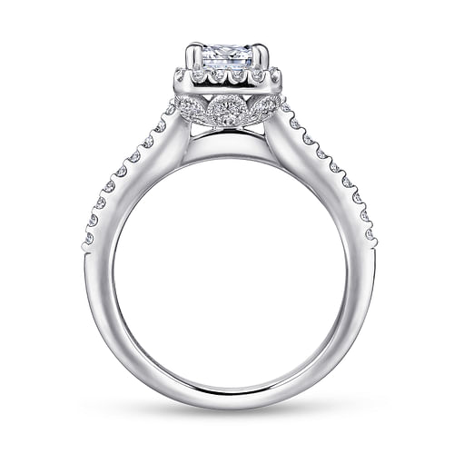 14K White Gold Emerald Halo Diamond Engagement Ring