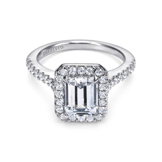 Gabriel - 14K White Gold Emerald Halo Diamond Engagement Ring