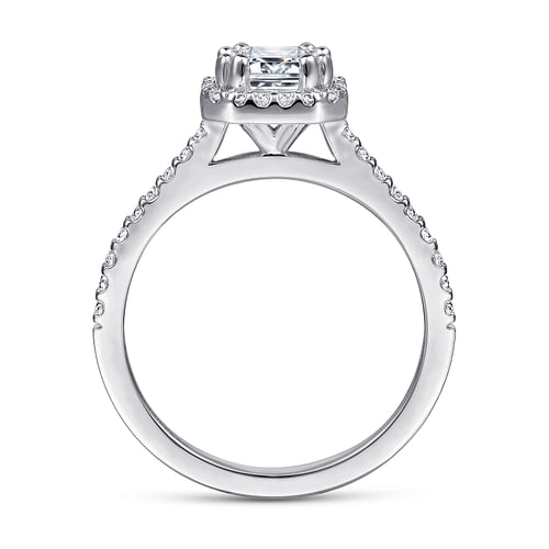 14K White Gold Emerald Halo Diamond Engagement Ring