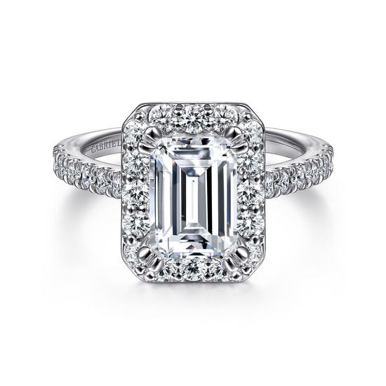 Gabriel - 14K White Gold Emerald Halo Diamond Engagement Ring