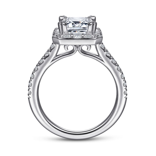 14K White Gold Emerald Halo Diamond Engagement Ring
