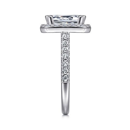14K White Gold Emerald Halo Diamond Engagement Ring