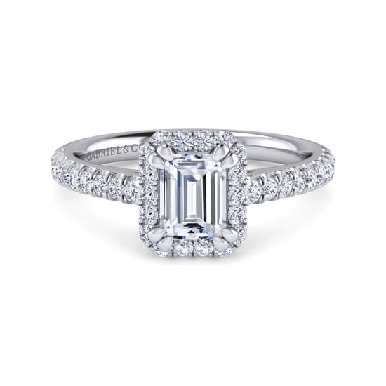 Gabriel - 14K White Gold Emerald Halo Diamond Engagement Ring