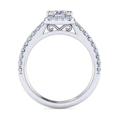 14K White Gold Emerald Halo Diamond Engagement Ring