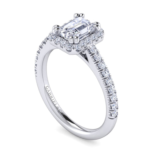14K White Gold Emerald Halo Diamond Engagement Ring