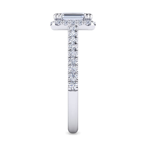 14K White Gold Emerald Halo Diamond Engagement Ring