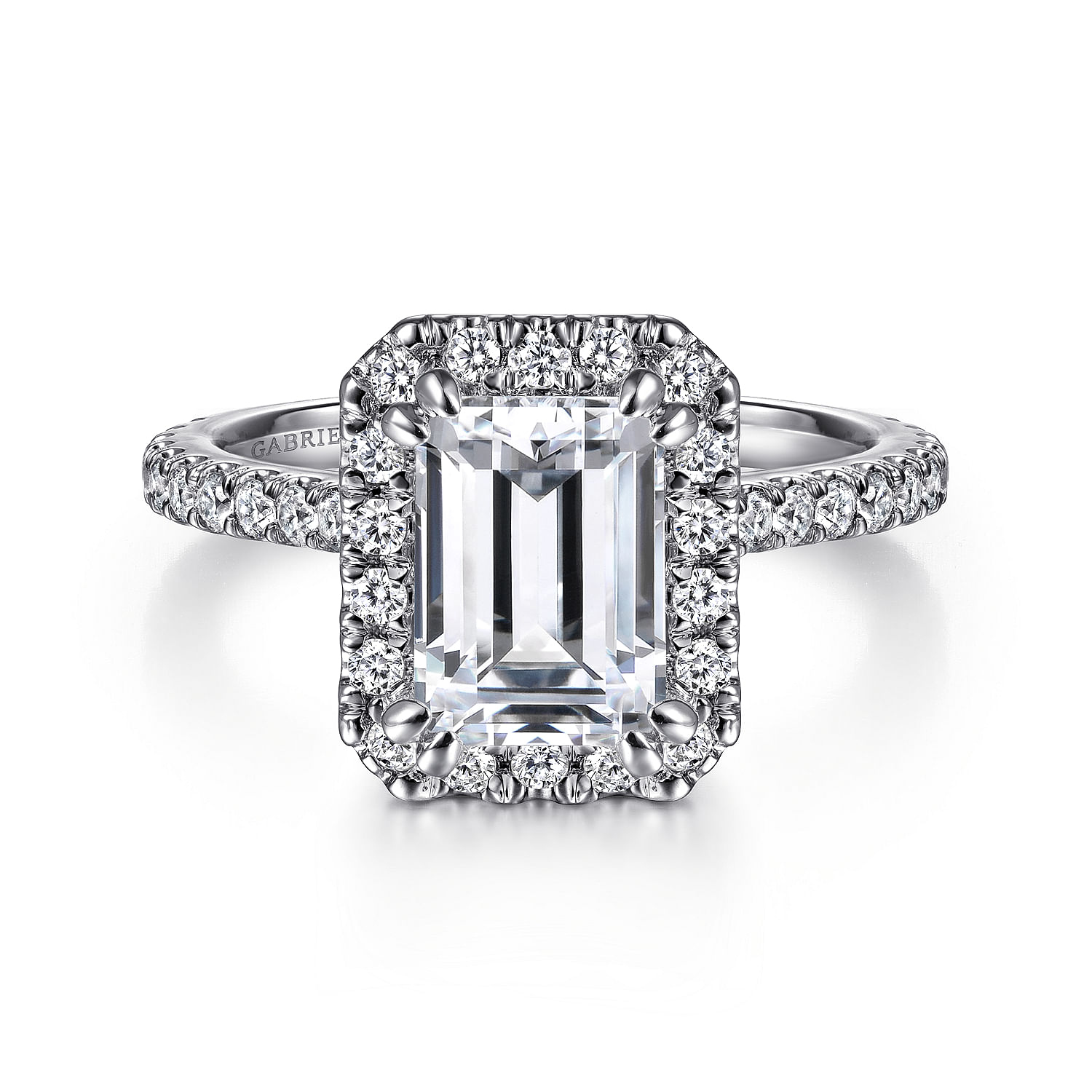 Gabriel - 14K White Gold Emerald Halo Diamond Engagement Ring