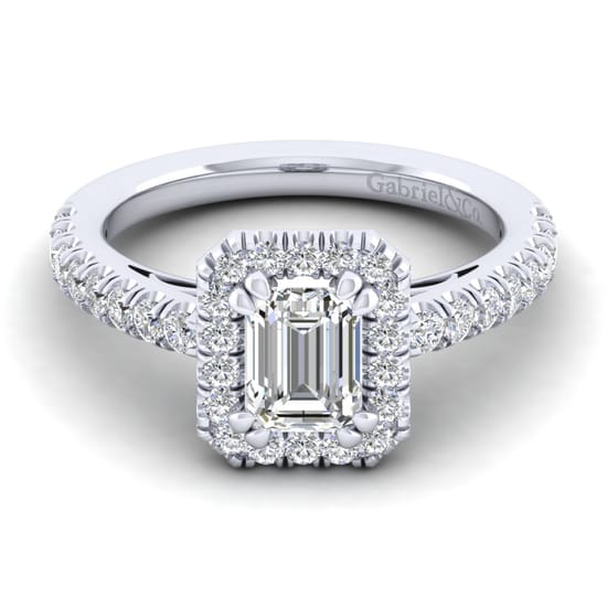 Gabriel - 14K White Gold Emerald Halo Diamond Engagement Ring