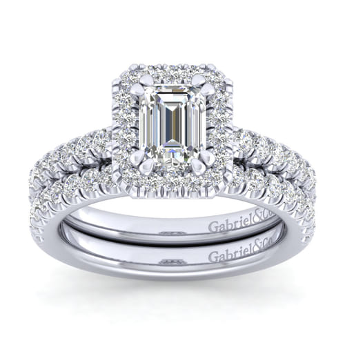 14K White Gold Emerald Halo Diamond Engagement Ring 14K White Gold Emerald Halo Diamond Engagement Ring
