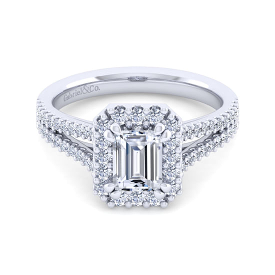 Gabriel - 14K White Gold Emerald Halo Diamond Engagement Ring