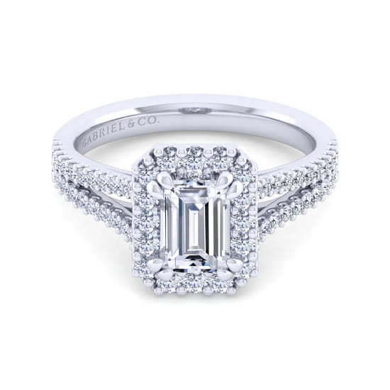 Gabriel - 14K White Gold Emerald Halo Diamond Engagement Ring