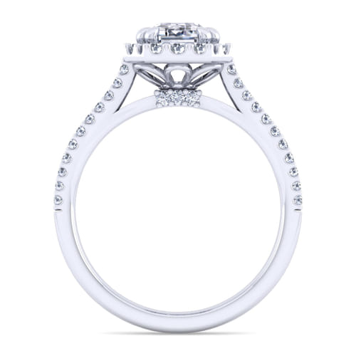 14K White Gold Emerald Halo Diamond Engagement Ring