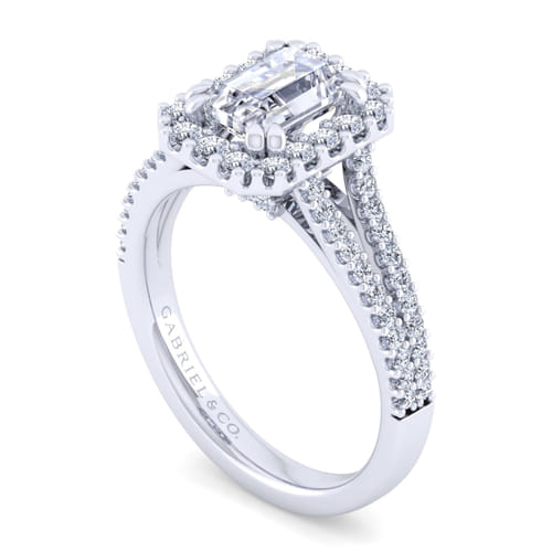 14K White Gold Emerald Halo Diamond Engagement Ring