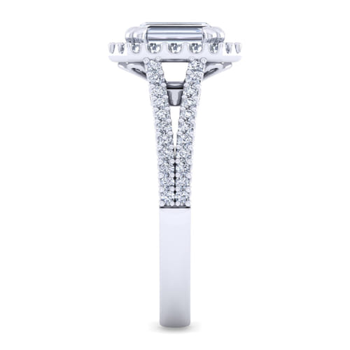 14K White Gold Emerald Halo Diamond Engagement Ring