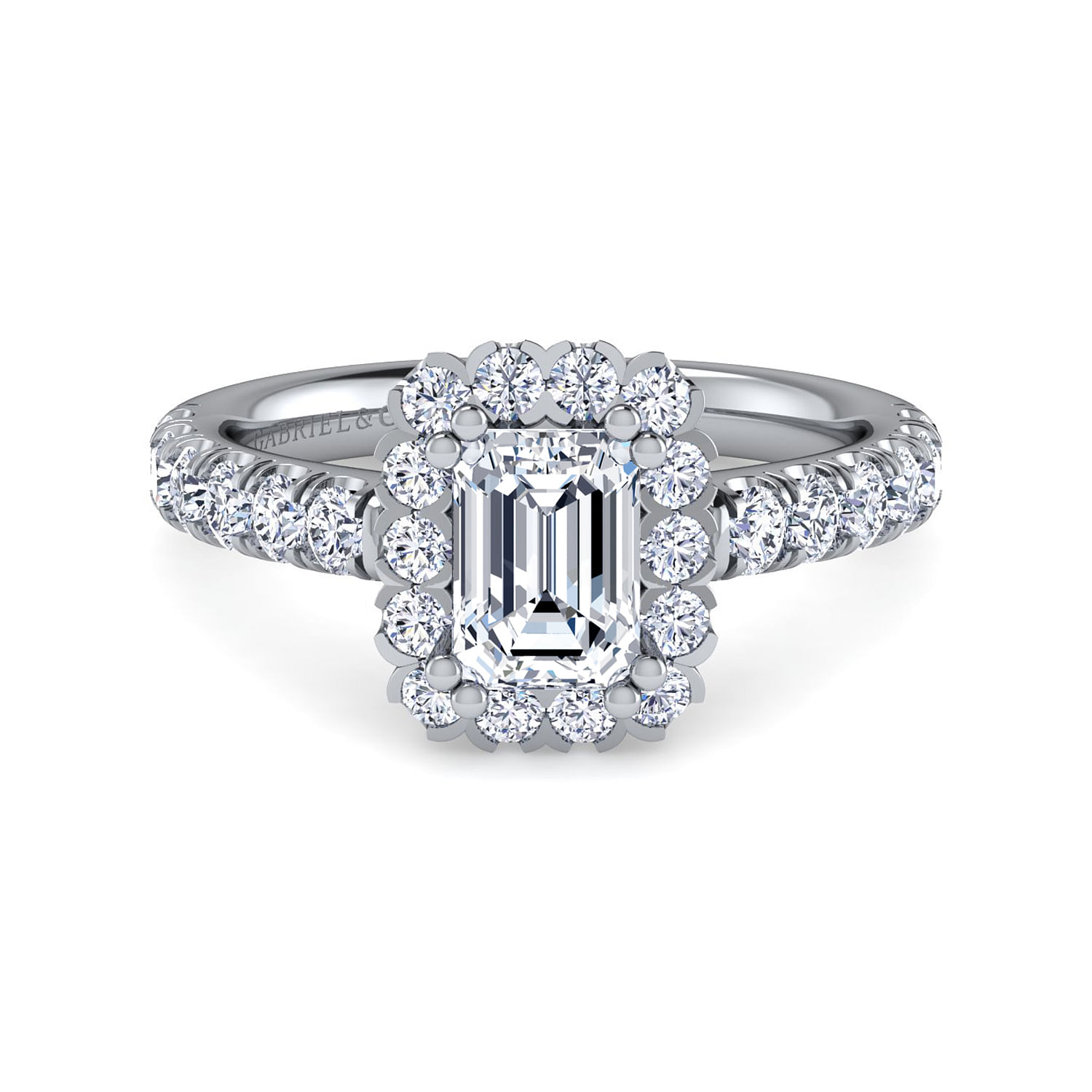 Gabriel - 14K White Gold Emerald Halo Diamond Engagement Ring