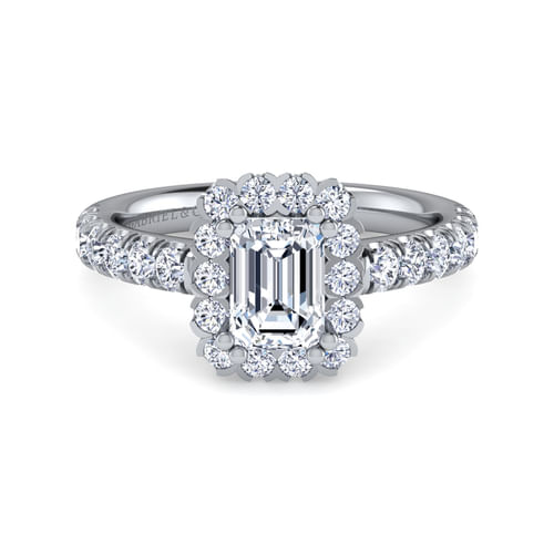 14K White Gold Emerald Halo Diamond Engagement Ring