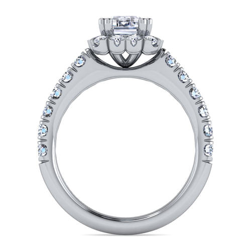 14K White Gold Emerald Halo Diamond Engagement Ring