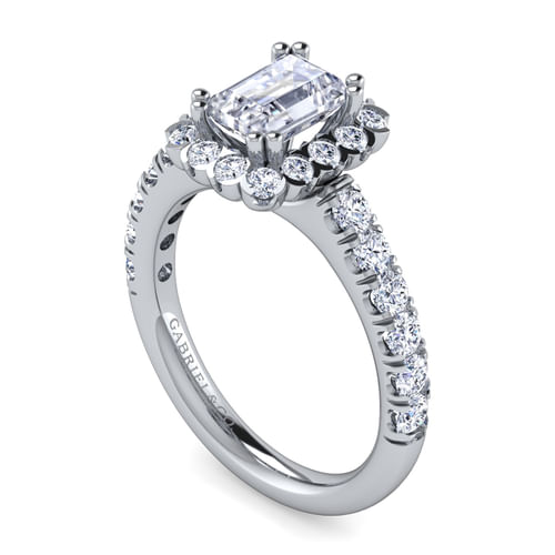 14K White Gold Emerald Halo Diamond Engagement Ring