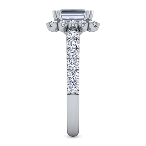14K White Gold Emerald Halo Diamond Engagement Ring