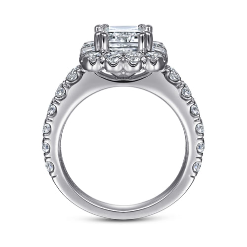 14K White Gold Emerald Halo Diamond Engagement Ring