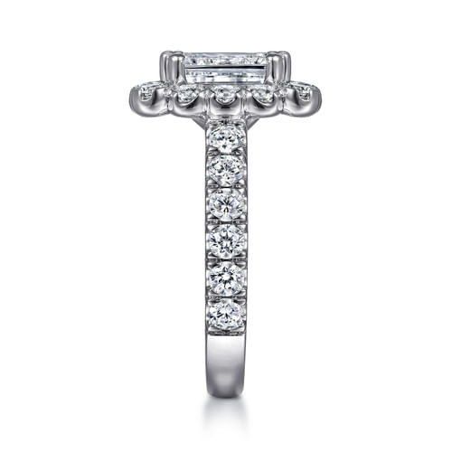14K White Gold Emerald Halo Diamond Engagement Ring