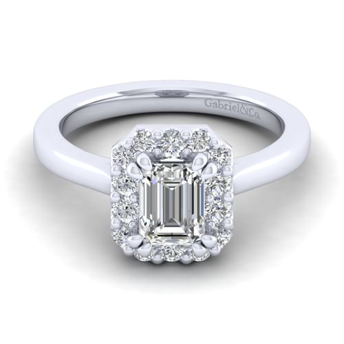 14K White Gold Emerald Halo Diamond Engagement Ring