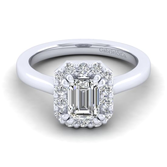 Gabriel - 14K White Gold Emerald Halo Diamond Engagement Ring