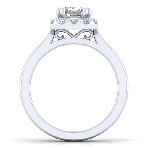 14K White Gold Emerald Halo Diamond Engagement Ring