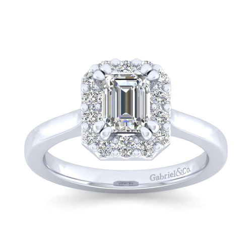 14K White Gold Emerald Halo Diamond Engagement Ring