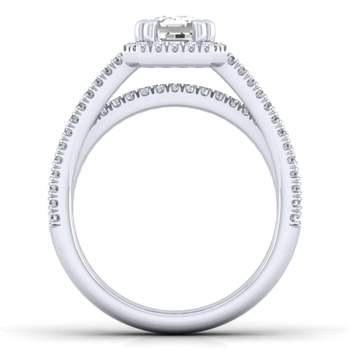 14K White Gold Emerald Halo Diamond Engagement Ring