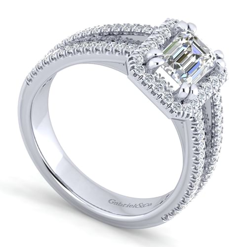 14K White Gold Emerald Halo Diamond Engagement Ring