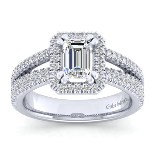 14K White Gold Emerald Halo Diamond Engagement Ring