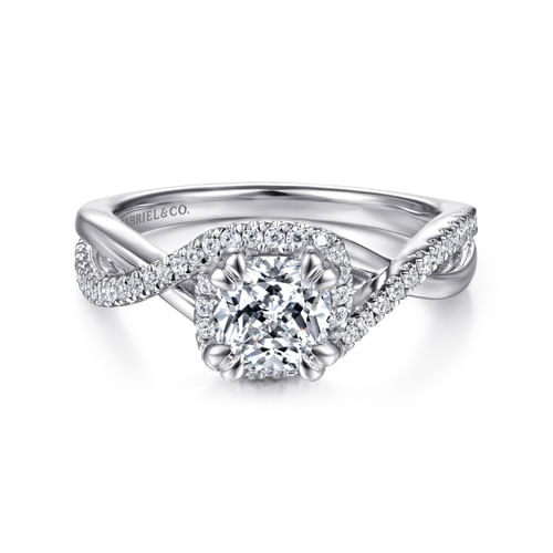 14K White Gold Emerald Halo Diamond Engagement Ring