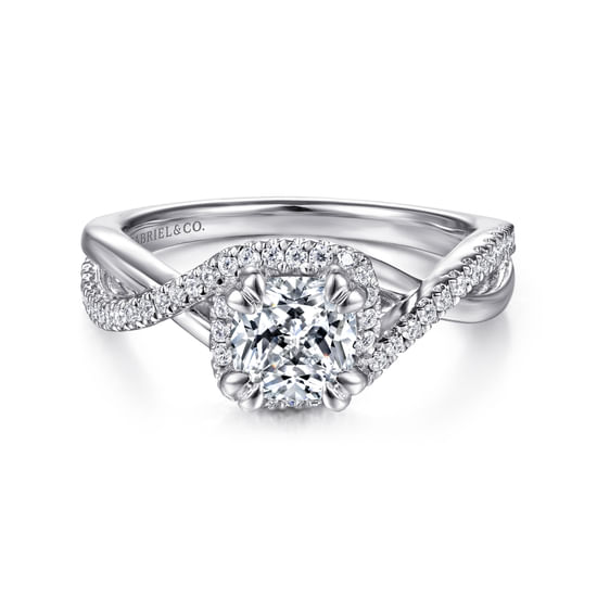 Gabriel - 14K White Gold Emerald Halo Diamond Engagement Ring
