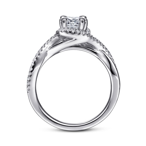 14K White Gold Emerald Halo Diamond Engagement Ring