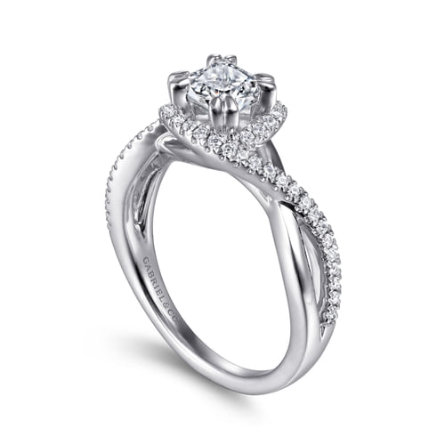 14K White Gold Emerald Halo Diamond Engagement Ring