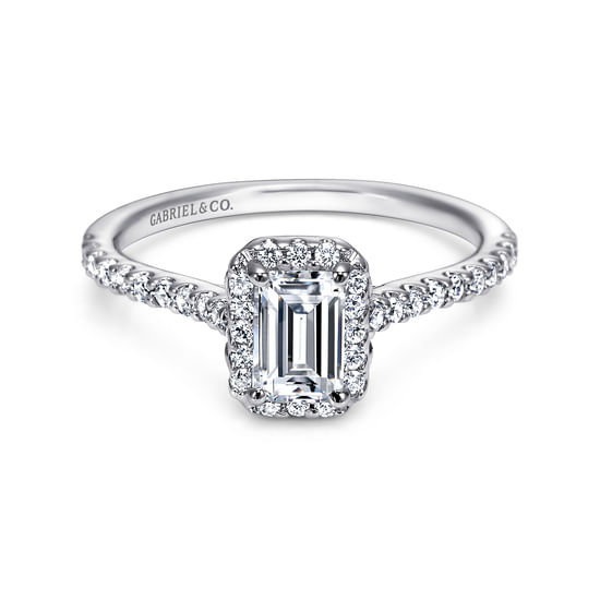 Gabriel - 14K White Gold Emerald Halo Diamond Engagement Ring