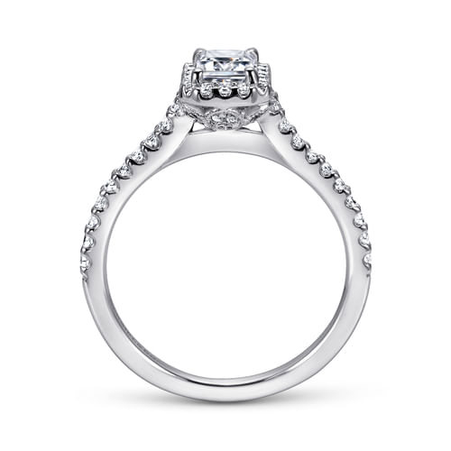 14K White Gold Emerald Halo Diamond Engagement Ring