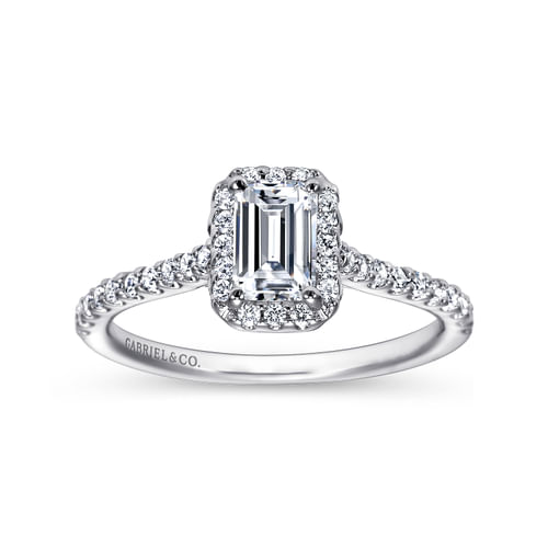 14K White Gold Emerald Halo Diamond Engagement Ring