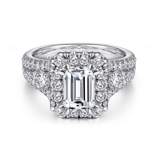Gabriel - 14K White Gold Emerald Halo Diamond Engagement Ring