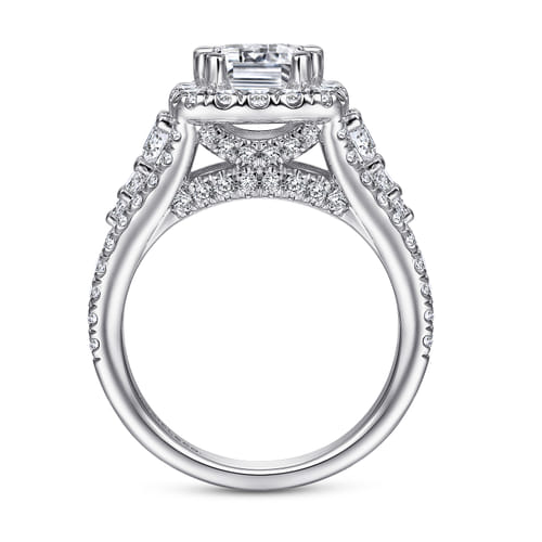 14K White Gold Emerald Halo Diamond Engagement Ring