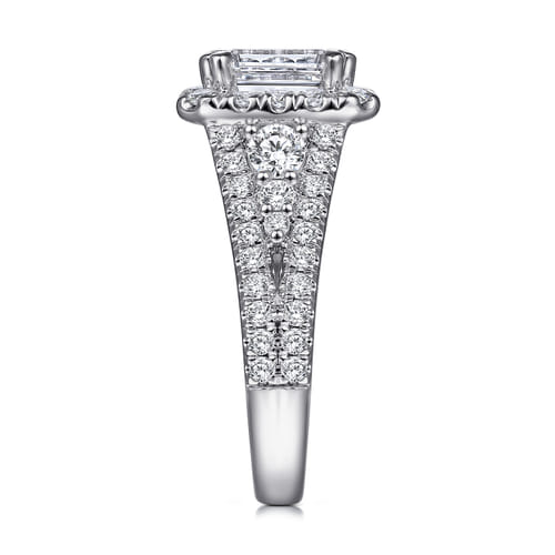 14K White Gold Emerald Halo Diamond Engagement Ring