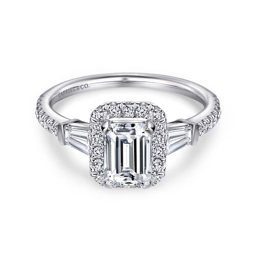 14K White Gold Emerald Halo Diamond Engagement Ring